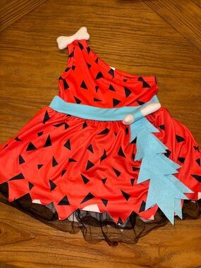 Red and Black Pebble Kids Costume Dress with Blue Belt